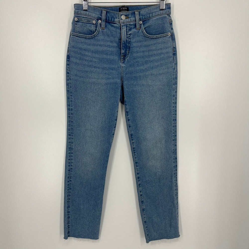 J.Crew Essential Straight High Rise Jeans Medium Wash Raw Hem Size 26